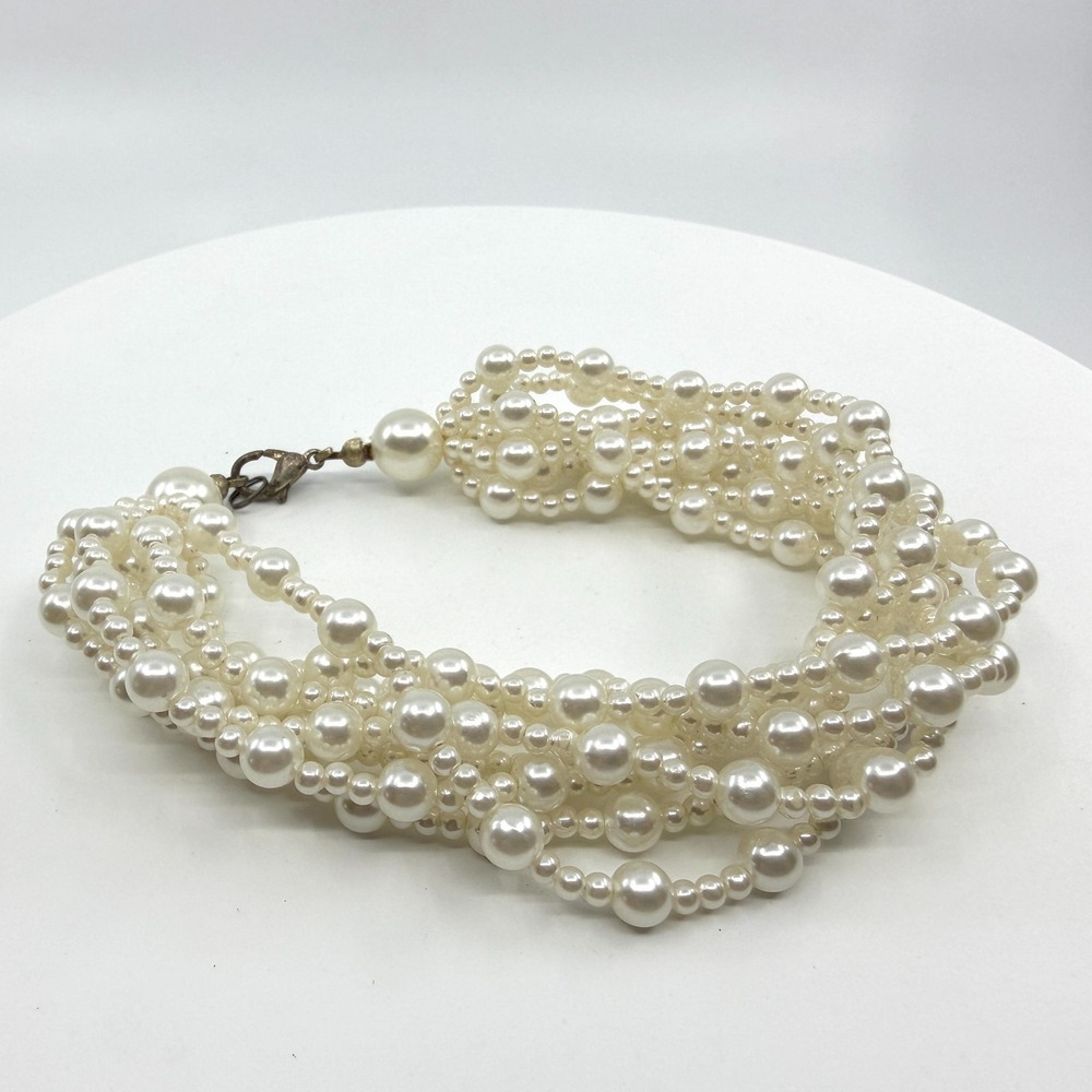 Elegant White Faux Pearl Multi-Strand Bracelet by Statement